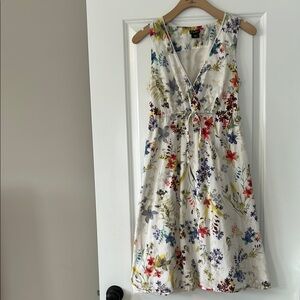 Eddie Bauer Watercolor Floral Print Surplice Babydoll Cotton Dress Small
